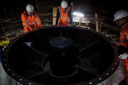 The vent shaft fan being installed. (Copyright TfL)