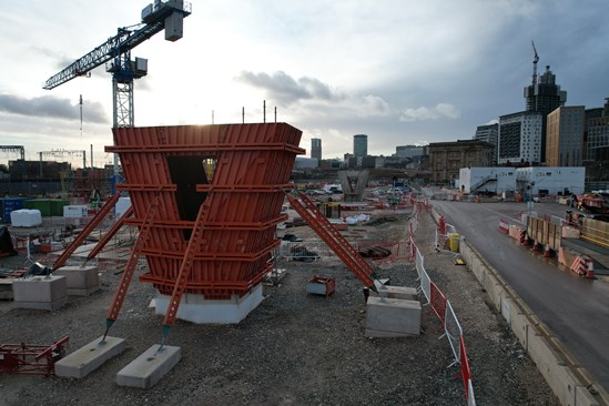 Giant piers being built for Curzon 3 viaduct in Birminghan