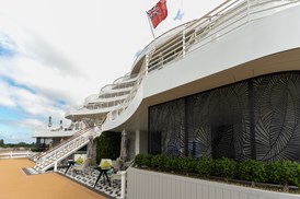 Saga Cruises' Spirit of Adventure - stern staircase with Ensign