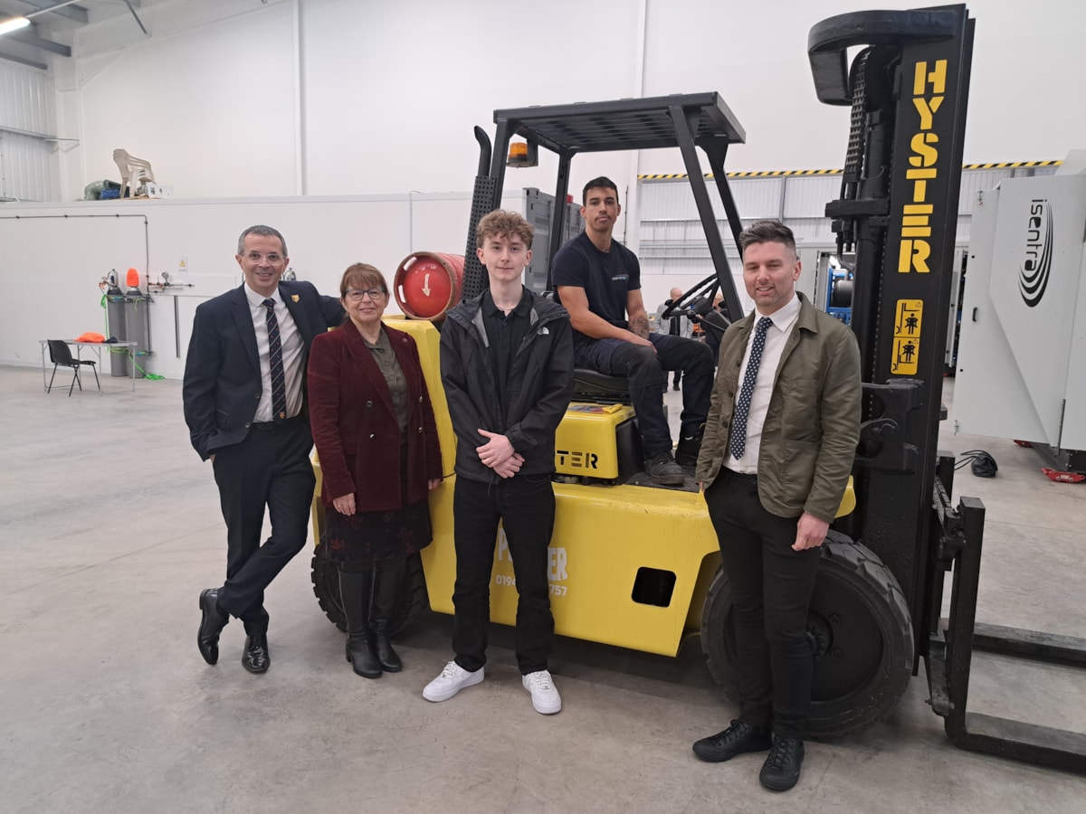 Pictured from left to right are County Councillor Aidy Riggott, cabinet member for Economic Development and Growth, County Councillor Jayne Rear, cabinet member for Education and Skills, Joseph Bridges, who is currently doing a Level 4 Application Support Apprenticeship with software and consultancy solutions firm Redthorn, Oliver Barrow, who is currently doing a Level 3 engineering apprenticeship with isentra, and County Councillor Ash Sutcliffe, lead member for Cultural Services and Skills.-2