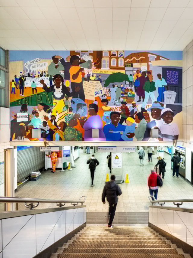 Rudy Loewe, The Congregation, 2025. Brixton Underground station. Commissioned by Art on the Underground. Photo -  Angus Mill (2)
