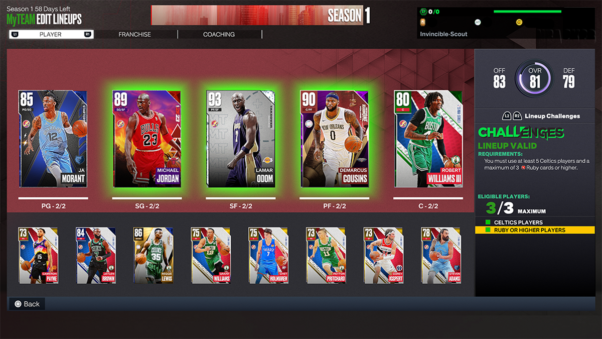 NBA 2K23 MyTEAM Lineup Helper