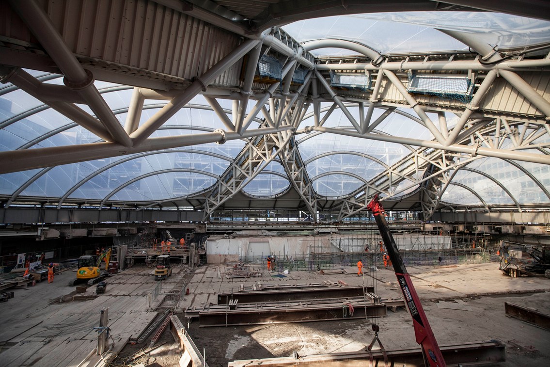 ‘Let there be light’ at Birmingham New Street – daylight reaches station concourse for the first time: The new atrium over Birmingham New Street station