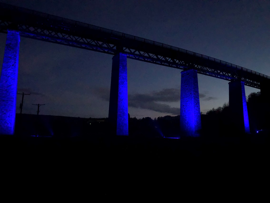 Findhorn Viaduct Lit up Blue in support of NHS: 20200430 211751478 iOS
