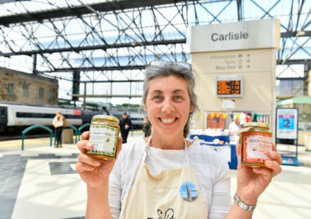 Helen Griggs of Nook Farm Honey sold her produce, as part of Carlisle station's World Bee Day celebrations