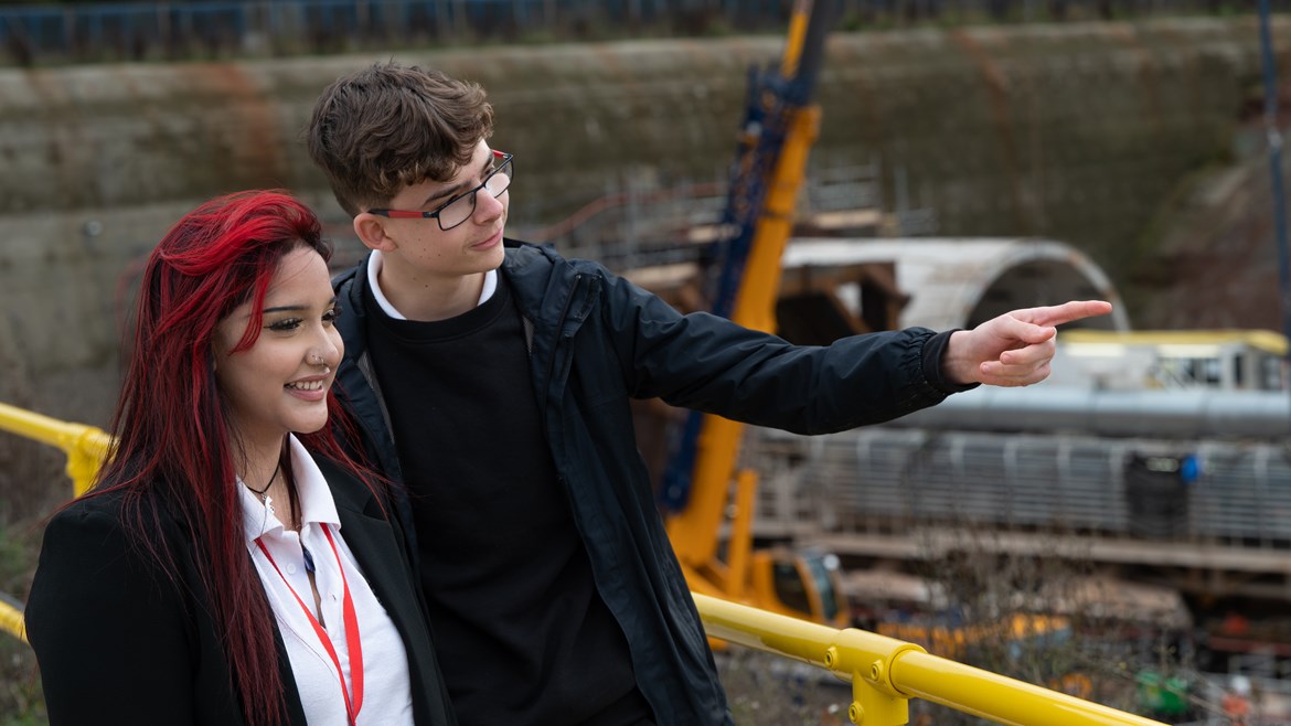 HS2 tunnel site opens doors to launch national drive to get young people into construction: Students at the Open Doors launch at HS2 site in Warwickshire