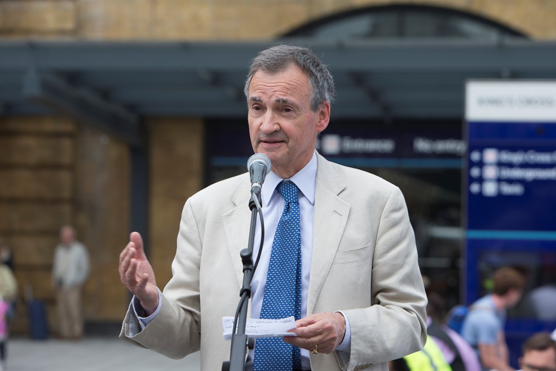 Richard Calvocoressi, Director of the Henry Moore Foundation: Selection of photos from the unveiling of Henry Moore's Large Spindle Piece at King's Square in King's Cross station