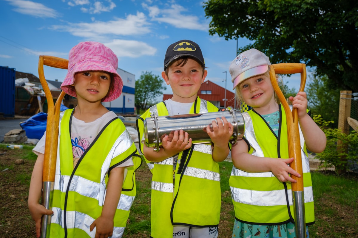 Time capsule ready to be handed to main contractor Ashleigh to be buried safely on site