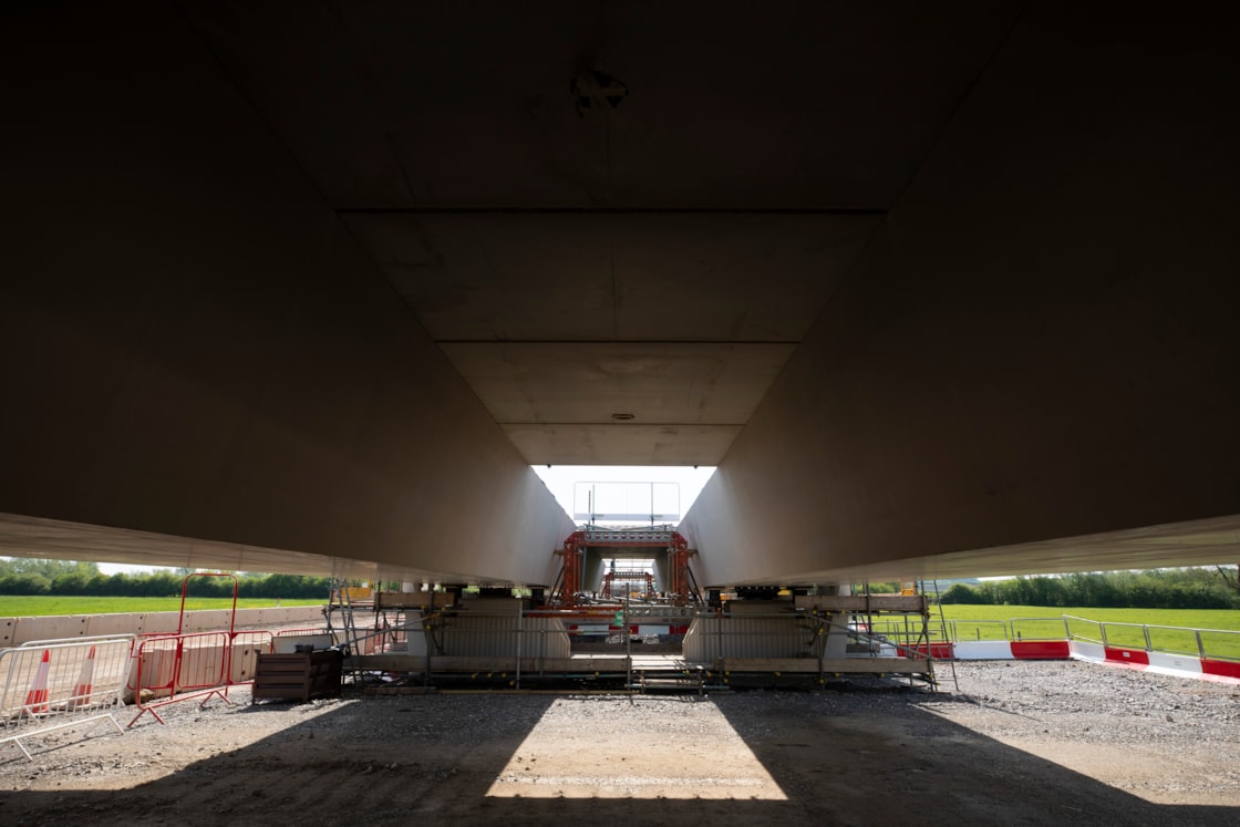 View from underneath the Thame Valley Viaduct under construction May 2024