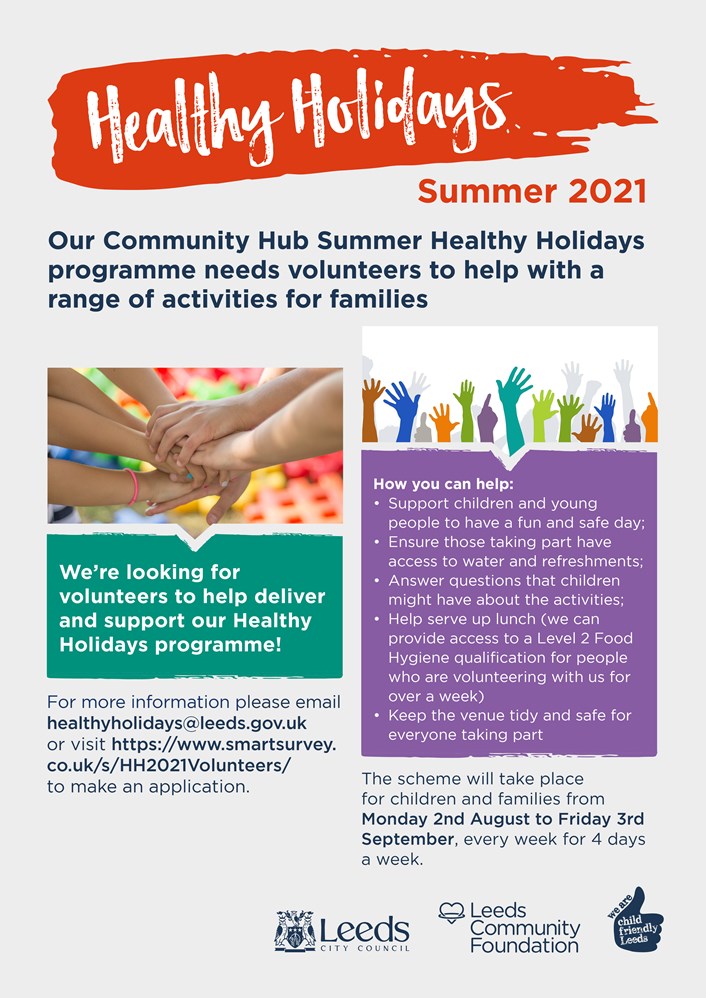 Volunteers needed in Leeds as school holiday food and activity programme returns: 2021 Healthy Holidays Volunteers