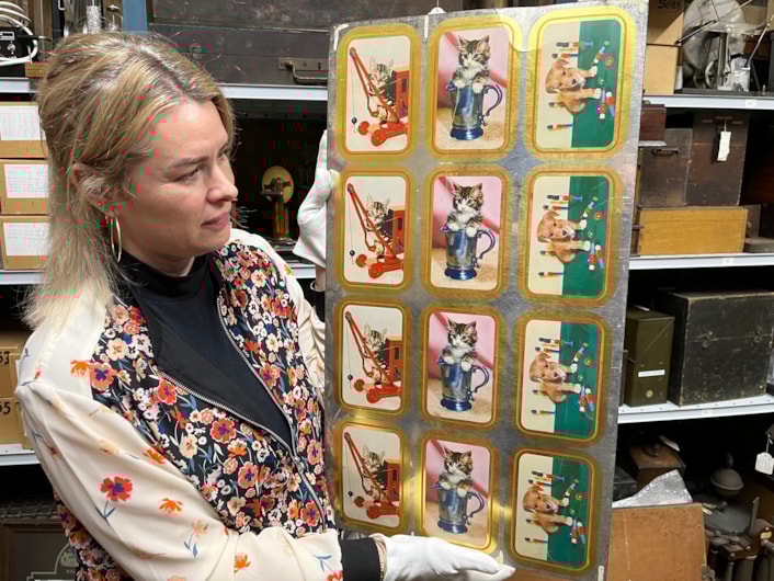 Leeds Industrial Museum store clean: Experts have been hard at work carrying out a detailed inventory of Leeds Industrial Museum's storage area this week, which contains hundreds of objects collected, donated and stored over several generations.
Among the vast selection  is a beautiful catalogue of corporate Christmas cards and calendars printed in the 1950s, vibrant steel signs advertising vintage businesses alongside a series of metal sheets carrying the adorable designs for Leeds-made toffee tins.
Also found among the shelves is a fascinating collection exploring the history of Kirkstall Forge including a photograph of the Kirkstall Forge Home Guard in full uniform.
Pictures is assistant curator Amy Jenkinson with part sof the collection.