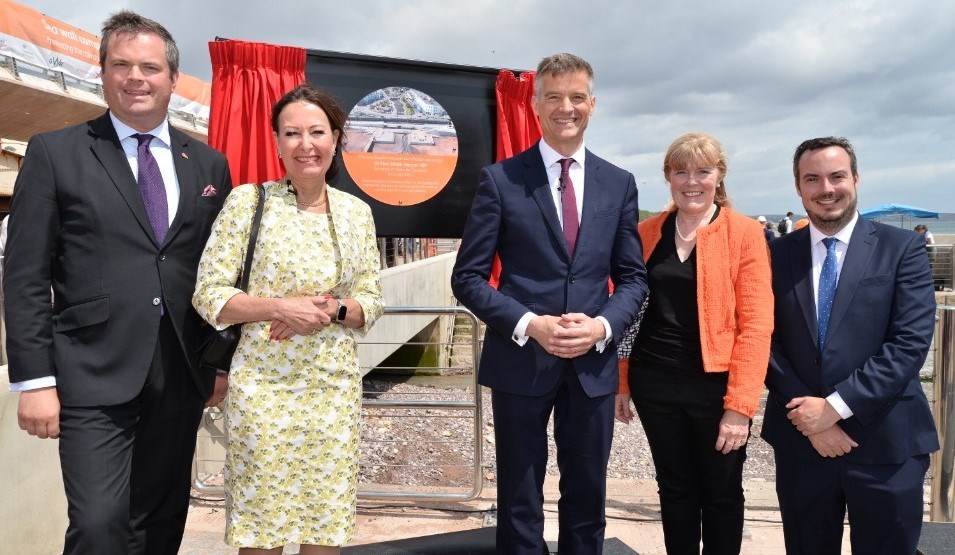 Secretary of State for Transport marks completion of Dawlish sea wall, protecting South West railway for generations to come: Plaque unveiled Dawlish 03072023