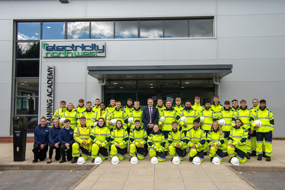 Chief Executive Officer Ian Smyth, centre, with the new intake of apprentices
