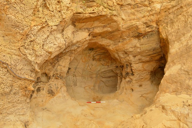 14th century cave and drawings discovered during landslip repair works near Guildford: St Catherine Cave 2