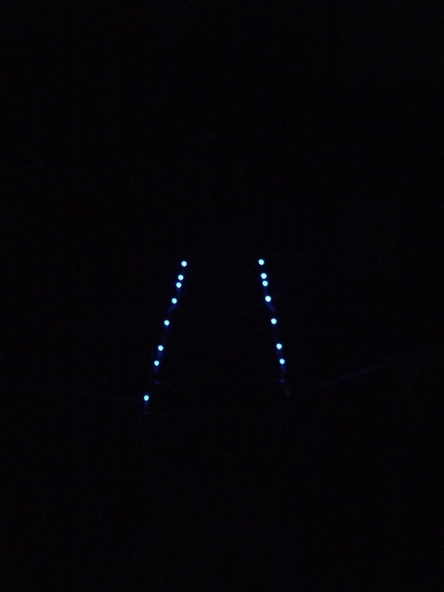 Blue LED lights mark the pathway in the dark