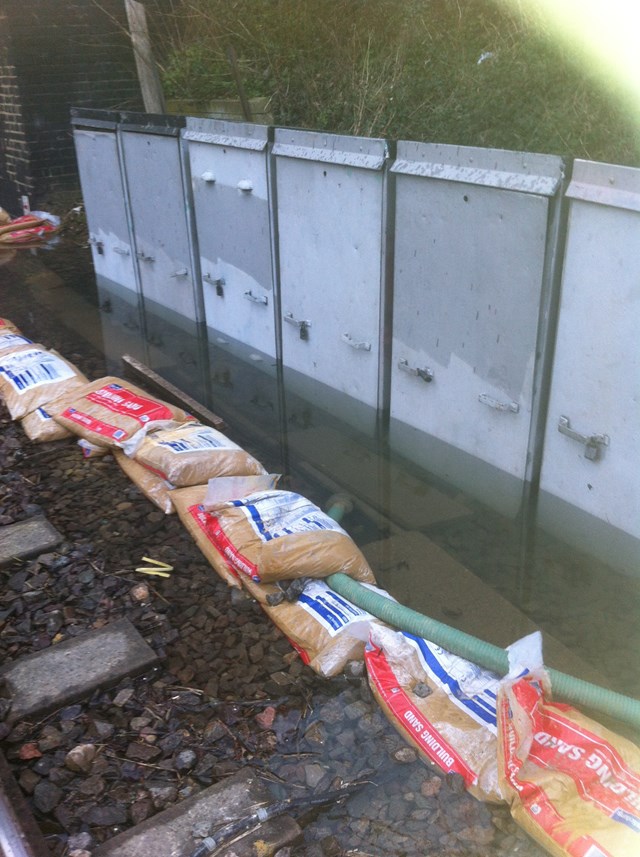 Flooded signalling equipment at Maidenhead