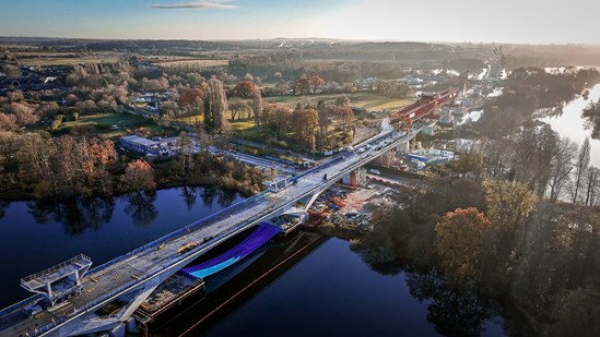 Aerial view of HS2's Colne Valley Viaduct at sunset 11