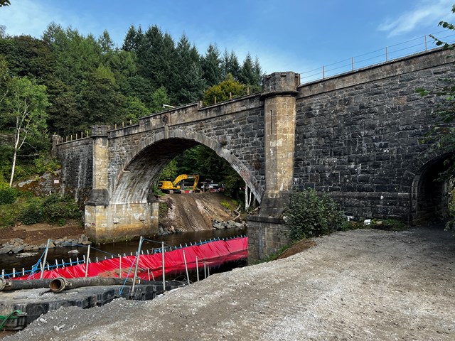 Network Rail delivers £34m investment of bridge protection works: Inver viaduct, Dunkeld,, Highland Main Line - scour protection works complete