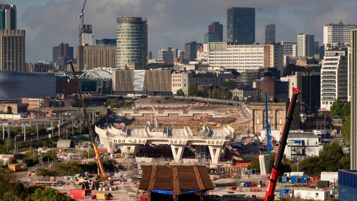 Getting HS2 back on track: Getting HS2 back on track - View from HS2 Curzon approach viaducts looking west towards Birmingham city centre