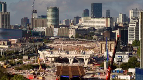 Getting HS2 back on track: Getting HS2 back on track - View from HS2 Curzon approach viaducts looking west towards Birmingham city centre