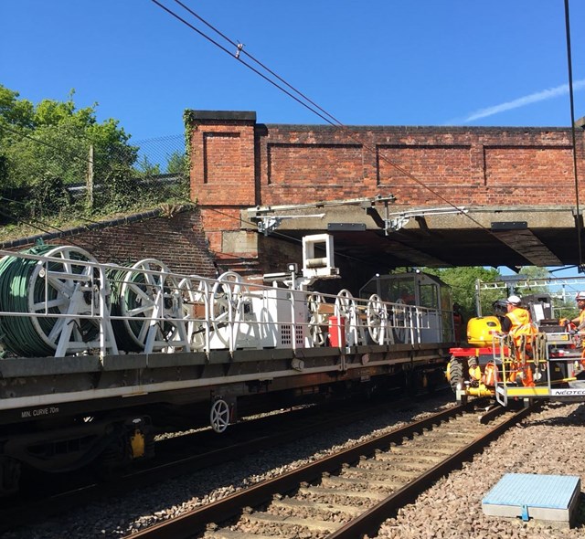 Overhead wire installation on Southend Victoria line