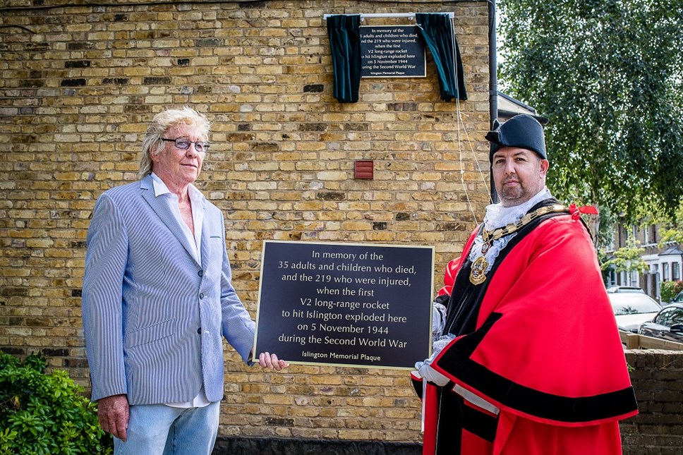 (From left to right): John Williams, whose relatives lost their lives in the attack; and Mayor of Islington Cllr Gallagher.