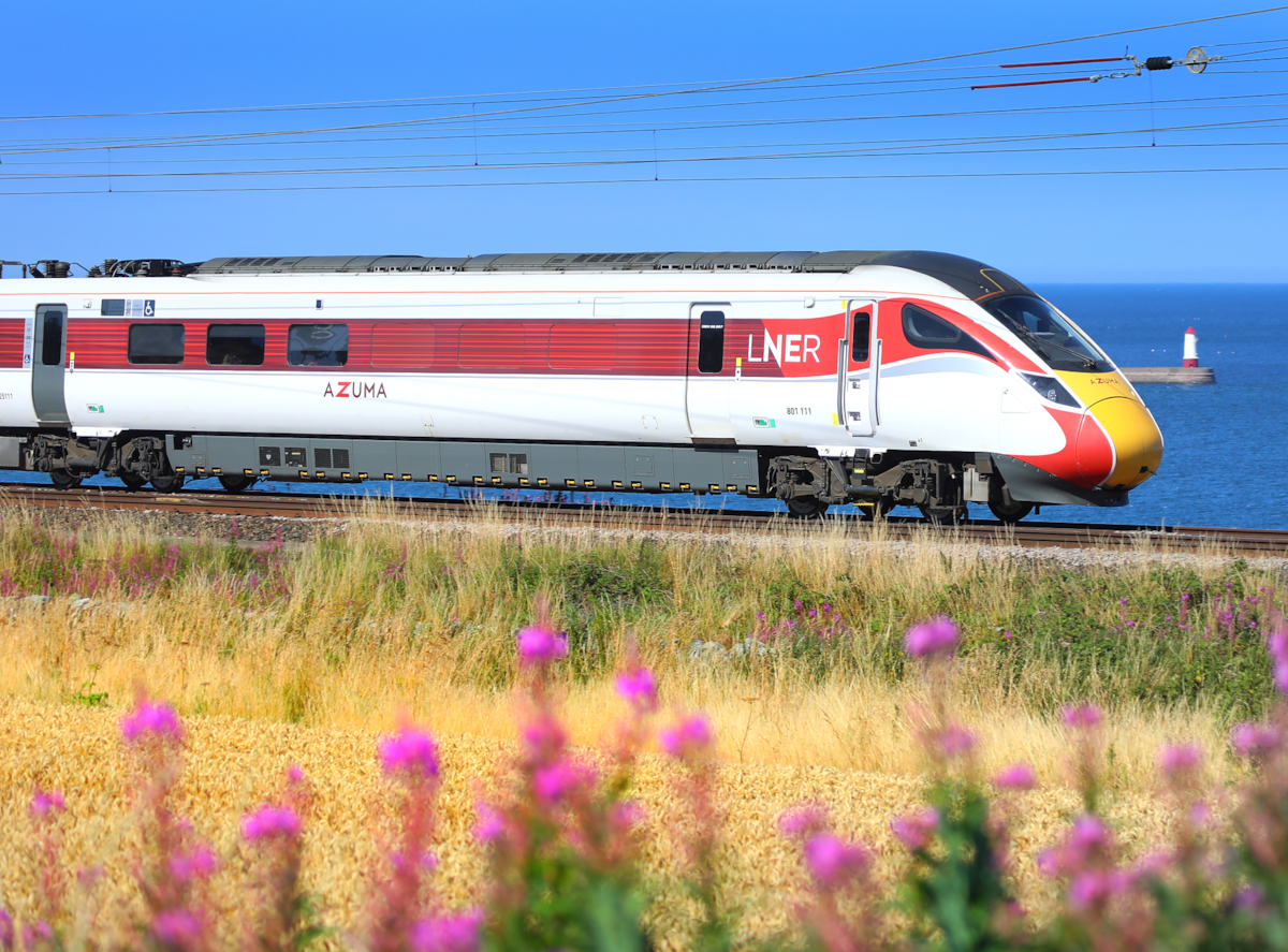 An LNER Azuma on the Northumberland coastline, credit LNER (1)