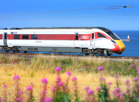 An LNER Azuma on the Northumberland coastline, credit LNER (1)