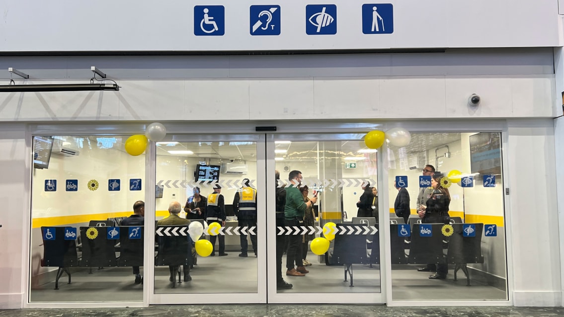 The entrance to the new and improved assisted travel lounge at Euston station