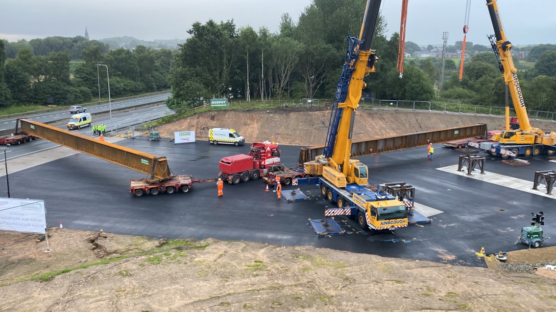 The beams entering the worksite from M62