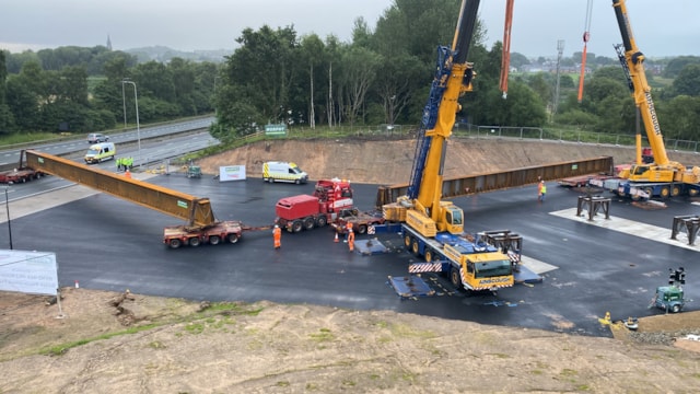 The beams entering the worksite from M62: The beams entering the worksite from M62