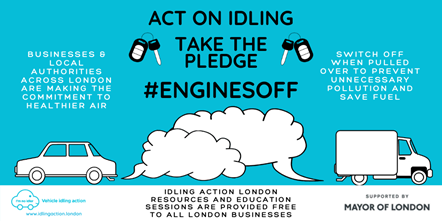 Graphic that says "act on idling" as Islington Council joins a new call for drivers to turn engines off