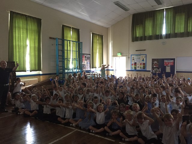 Children learn how to stay safe using the railway in Norfolk: Greyfriars primary school Kings Lynn safety visit 2