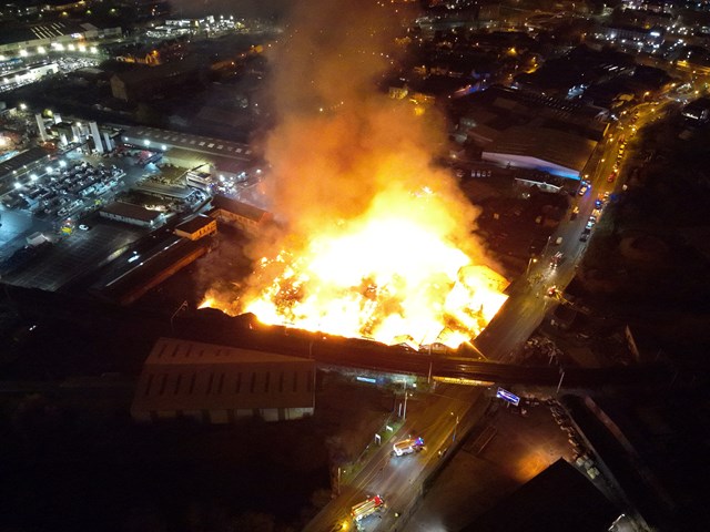 Drone picture of warehouse fire beside railway in Wolverhampton 3