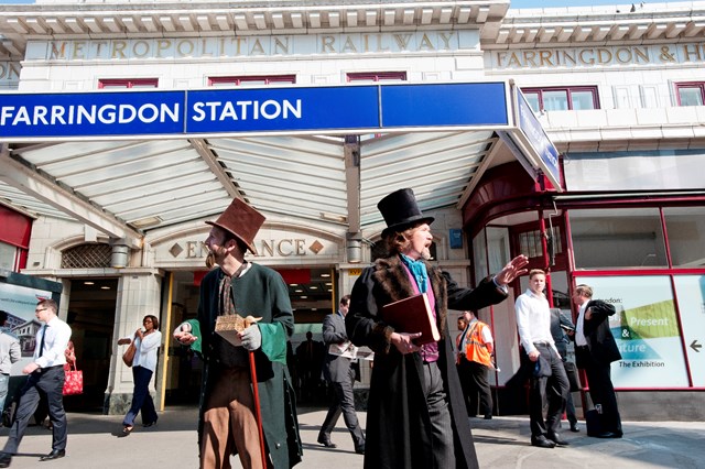 Network Rail's exhibition at Farringdon showing the past and future of the station