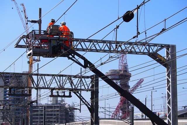 Overhead wire renewals at Stratford