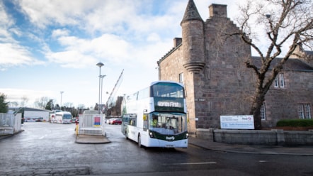 First Aberdeen's Hydrogen Double Decker fleet leaving the King Street depot HQ
