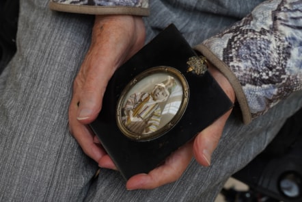 Mary Davidson Smith, 104, holds a childhood photograph. Photo © Stewart Attwood (2)