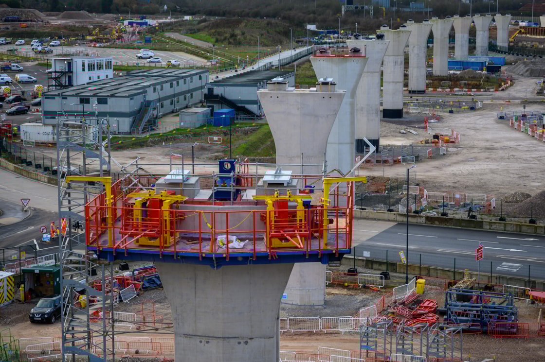 20251227 Line of piers built to suport the next stages of the Water Orton 1 and 2 viaducts
