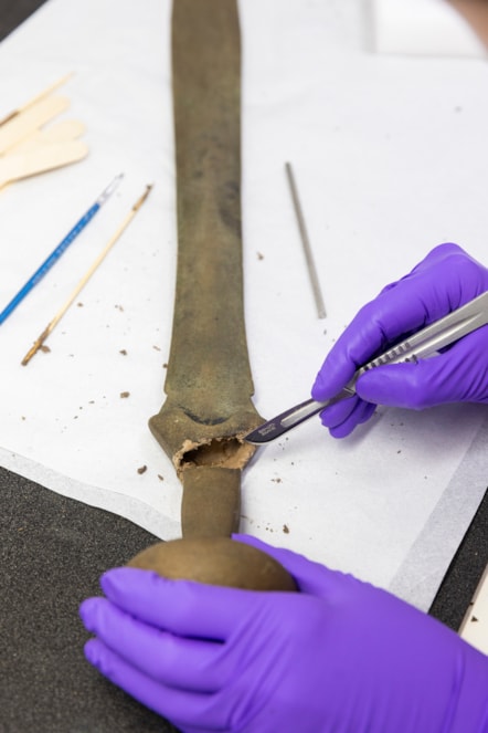 Conservator Bethan Bryan works on the Leadburn sword. Image © Duncan McGlynn (6)