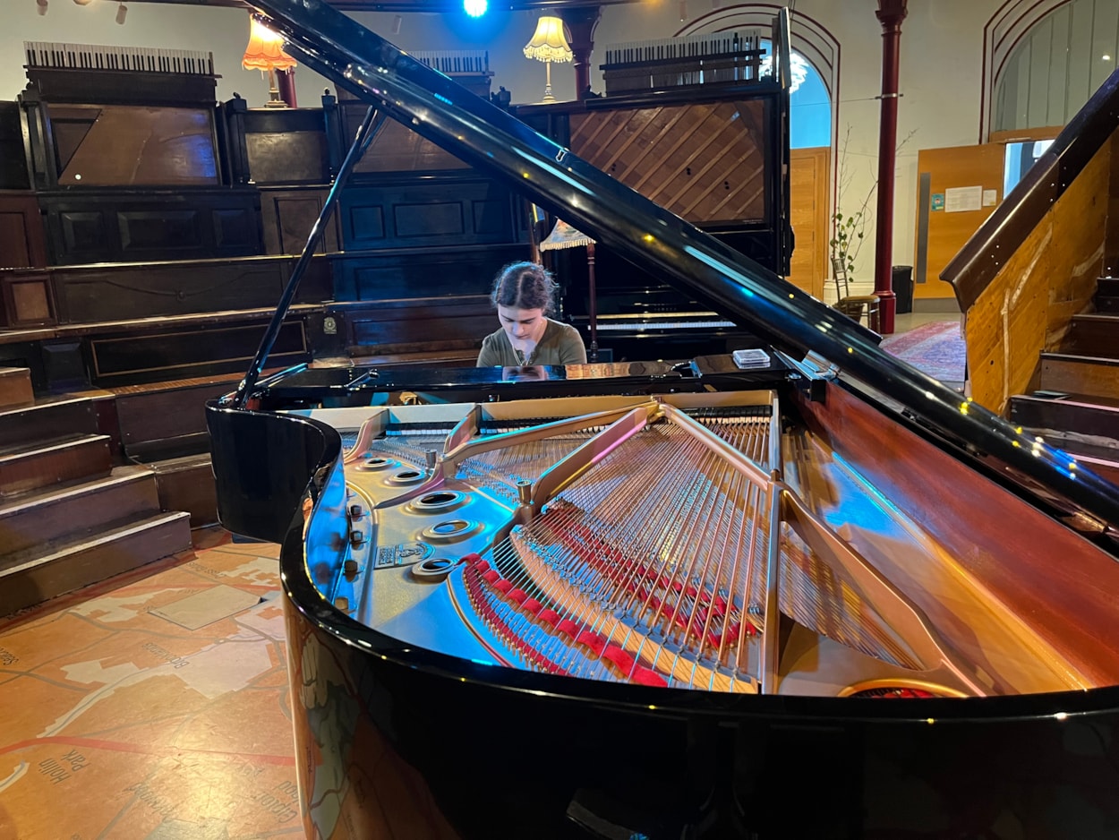 Pianodrome at Leeds City Museum: Pianist Stefania Nikolich rehearses in the Pianodrome at Leeds City Museum.
This Sunday the museum and Pianodrome will host Duo Ardašev - a piano duo comprising pianists Renata Lichnovská and Igor Ardašev.