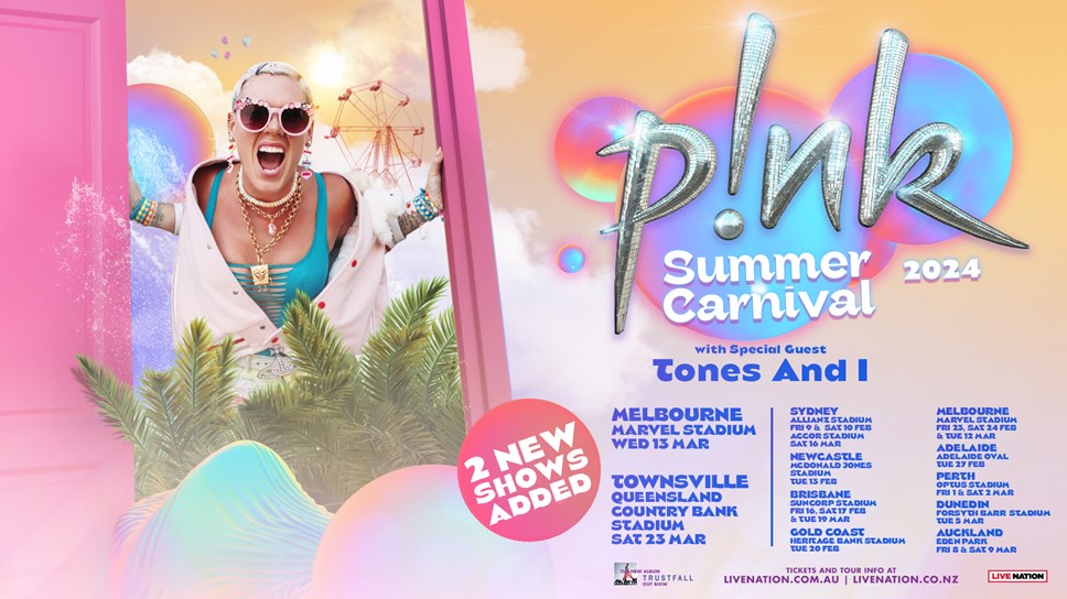 P!NK adds two new shows to massive Summer Carnival tour and announces