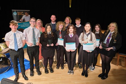 Our young musicians with judges Alexander Davidson and Caroline Dickov and Julie Carrie from the Music Service