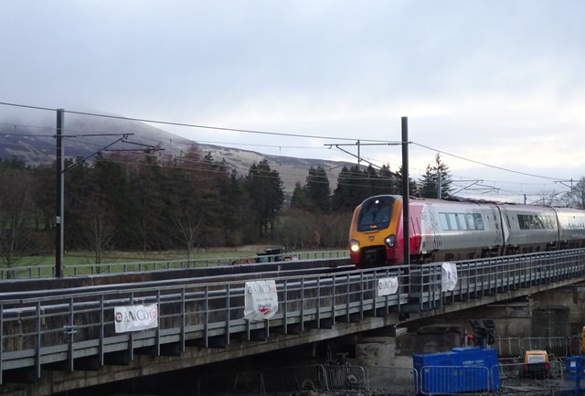 Lamington Feb22: Trains have resumed running over Lamington Viaduct following seven-week closure due to flood damage.