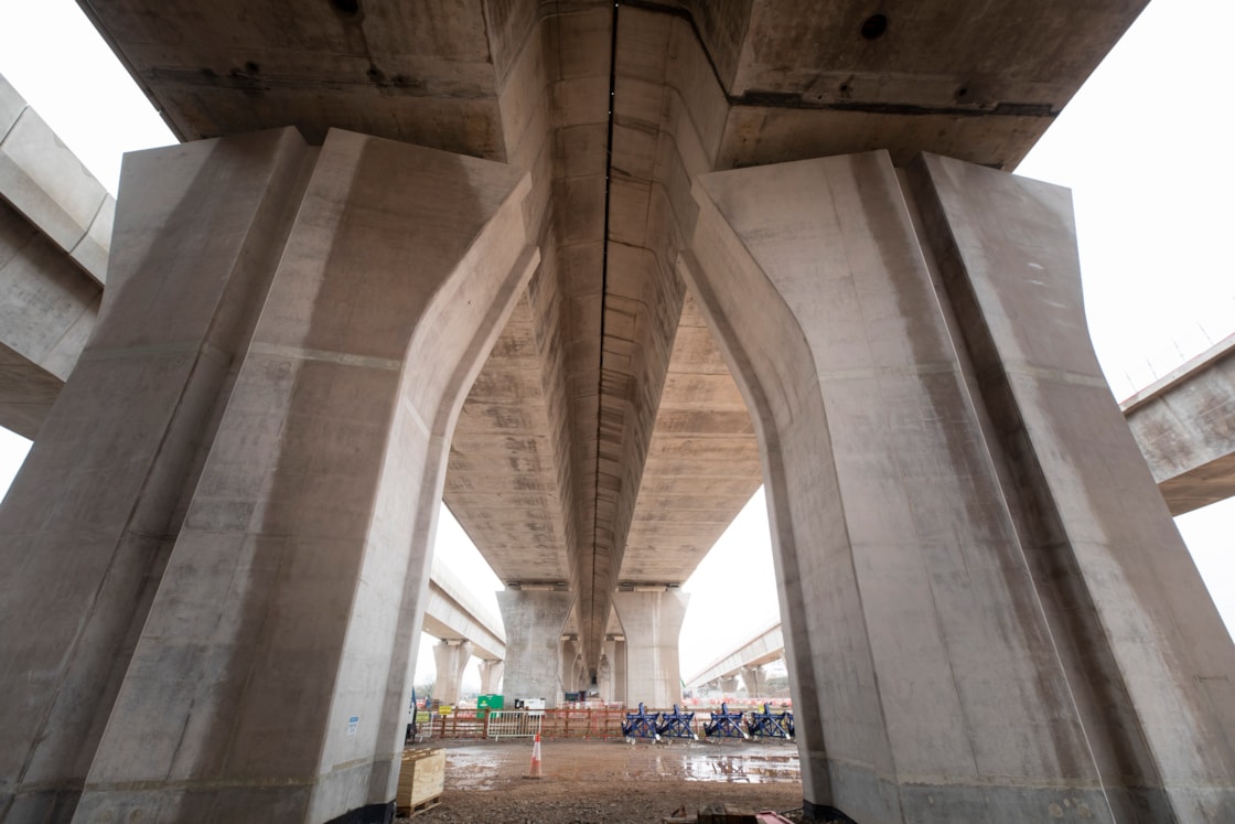 Piers supporting the central section of the Coileshill viaducts Feb 2026