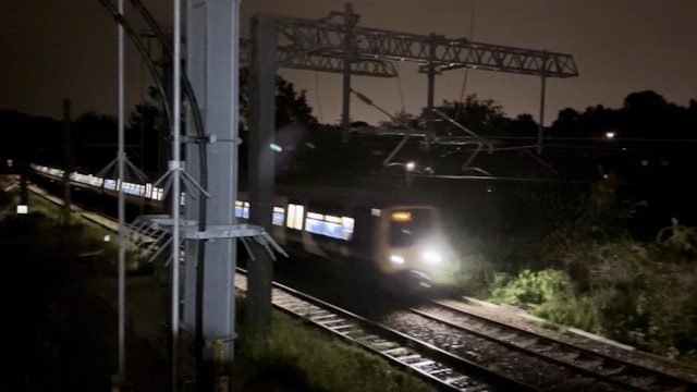 Electric test train passing through Lostock junction on the way towards Wigan during test run June 3: Electric test train passing through Lostock junction on the way towards Wigan during test run June 3