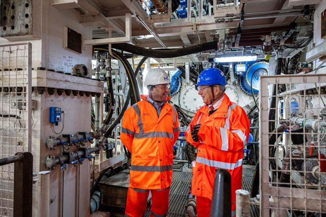 Rail Minister and new HS2 CEO at Old Oak Common station box to see the two TBMs preparing to build HS2 to Euston: L - Mark Wild, HS2 CEO, R- Lord Peter Hendy of Richmond Hill, Minister for Rail.

Monday 2nd December 2024
Old Oak Common station box