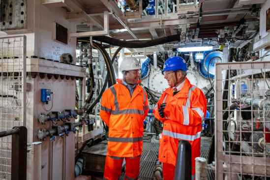 Rail Minister and new HS2 CEO at Old Oak Common station box to see the two TBMs preparing to build HS2 to Euston: L - Mark Wild, HS2 CEO, R- Lord Peter Hendy of Richmond Hill, Minister for Rail.

Monday 2nd December 2024
Old Oak Common station box