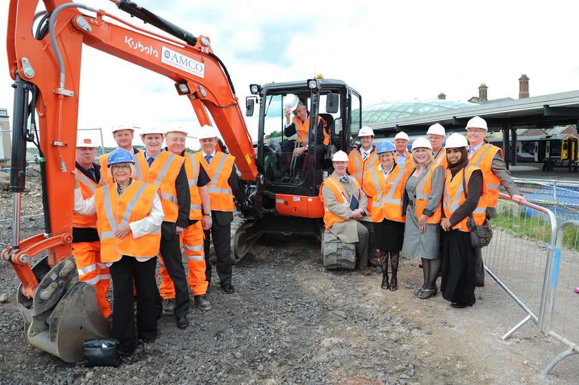 Rt Hon Jack Straw MP at Blackburn station: MP for Blackburn, Rt Hon Jack Straw, at the controls of a digger on the town's station to mark the start of work on the Access for All and National Stations Improvement Programme schemes. Mr Straw was joined by representatives of Network Rail and other partners in the project (24 June 2011)