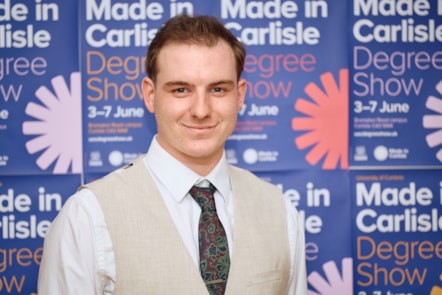 University of Cumbria Graphic Design student Tyler Lambert at 2024 Made in Carlisle degree show